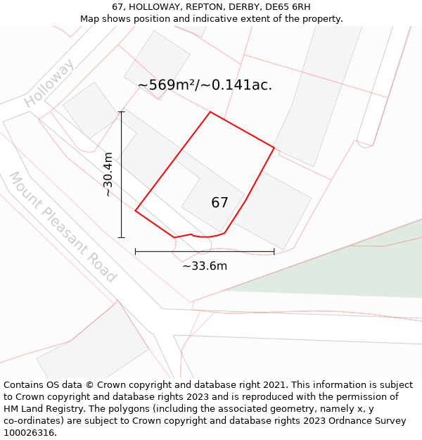 67, HOLLOWAY, REPTON, DERBY, DE65 6RH: Plot and title map