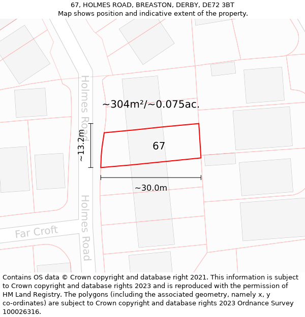 67, HOLMES ROAD, BREASTON, DERBY, DE72 3BT: Plot and title map