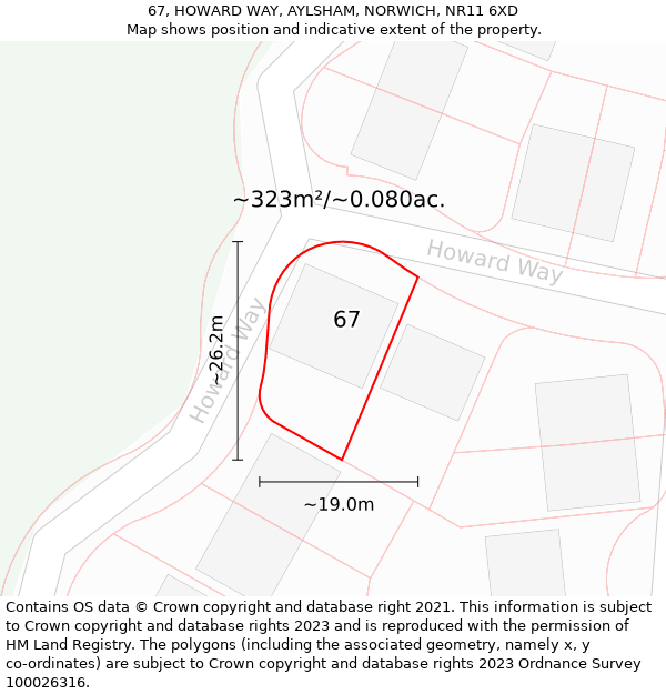 67, HOWARD WAY, AYLSHAM, NORWICH, NR11 6XD: Plot and title map