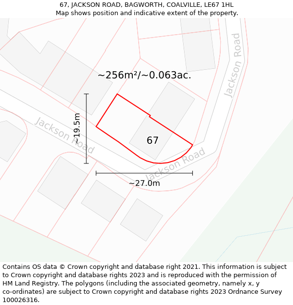 67, JACKSON ROAD, BAGWORTH, COALVILLE, LE67 1HL: Plot and title map