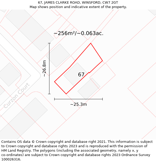 67, JAMES CLARKE ROAD, WINSFORD, CW7 2GT: Plot and title map