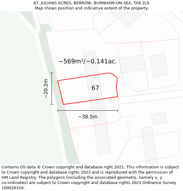 67, JULIANS ACRES, BERROW, BURNHAM-ON-SEA, TA8 2LX: Plot and title map