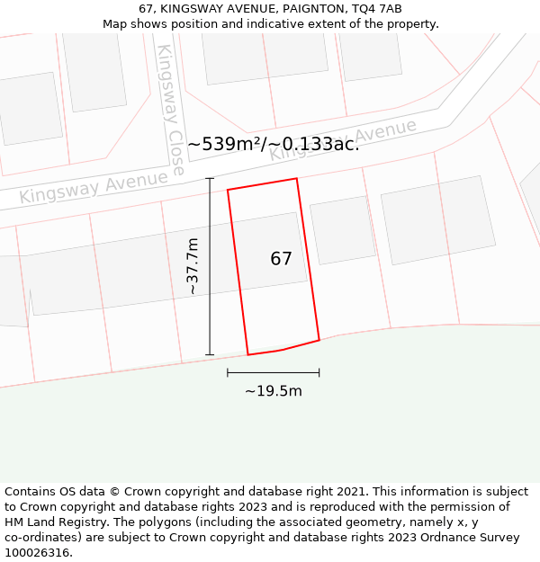 67, KINGSWAY AVENUE, PAIGNTON, TQ4 7AB: Plot and title map