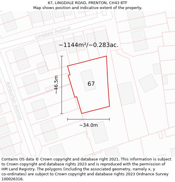 67, LINGDALE ROAD, PRENTON, CH43 8TF: Plot and title map