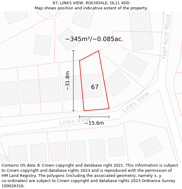 67, LINKS VIEW, ROCHDALE, OL11 4DD: Plot and title map