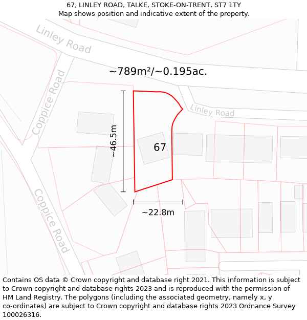 67, LINLEY ROAD, TALKE, STOKE-ON-TRENT, ST7 1TY: Plot and title map