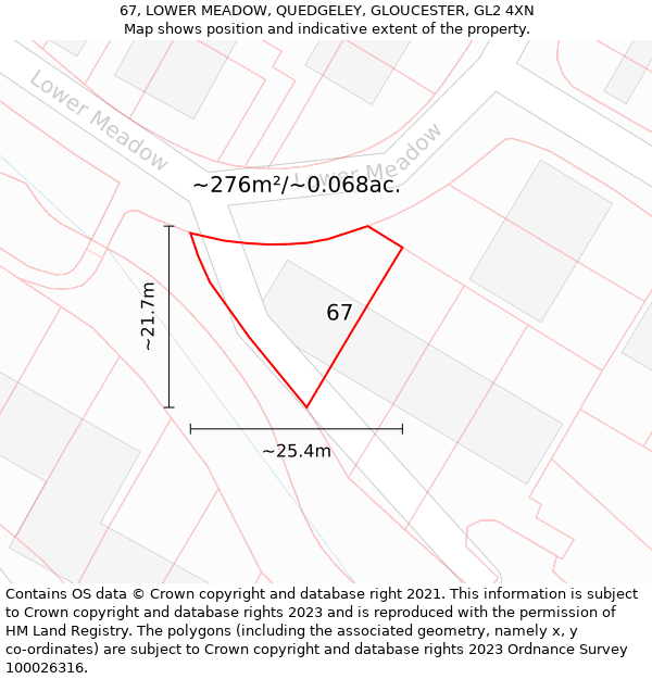 67, LOWER MEADOW, QUEDGELEY, GLOUCESTER, GL2 4XN: Plot and title map