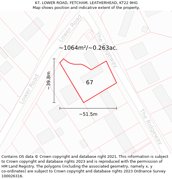 67, LOWER ROAD, FETCHAM, LEATHERHEAD, KT22 9HG: Plot and title map