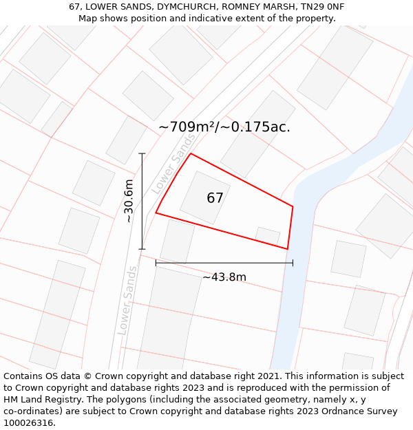67, LOWER SANDS, DYMCHURCH, ROMNEY MARSH, TN29 0NF: Plot and title map
