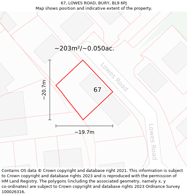 67, LOWES ROAD, BURY, BL9 6PJ: Plot and title map