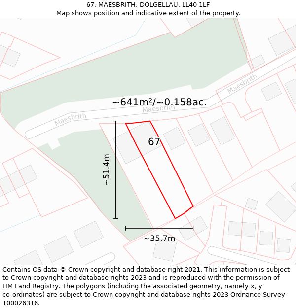 67, MAESBRITH, DOLGELLAU, LL40 1LF: Plot and title map