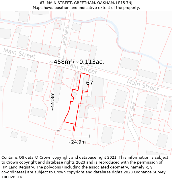 67, MAIN STREET, GREETHAM, OAKHAM, LE15 7NJ: Plot and title map