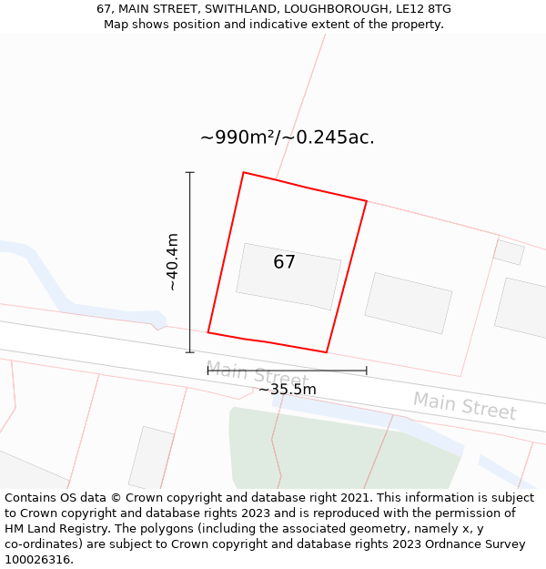 67, MAIN STREET, SWITHLAND, LOUGHBOROUGH, LE12 8TG: Plot and title map