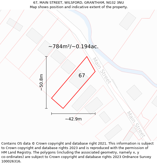 67, MAIN STREET, WILSFORD, GRANTHAM, NG32 3NU: Plot and title map