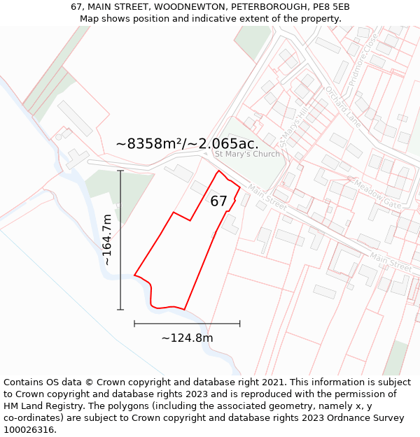 67, MAIN STREET, WOODNEWTON, PETERBOROUGH, PE8 5EB: Plot and title map