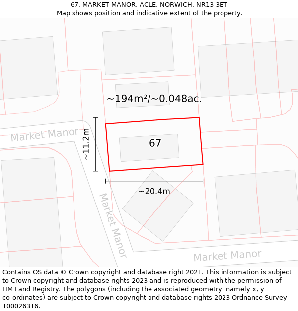 67, MARKET MANOR, ACLE, NORWICH, NR13 3ET: Plot and title map