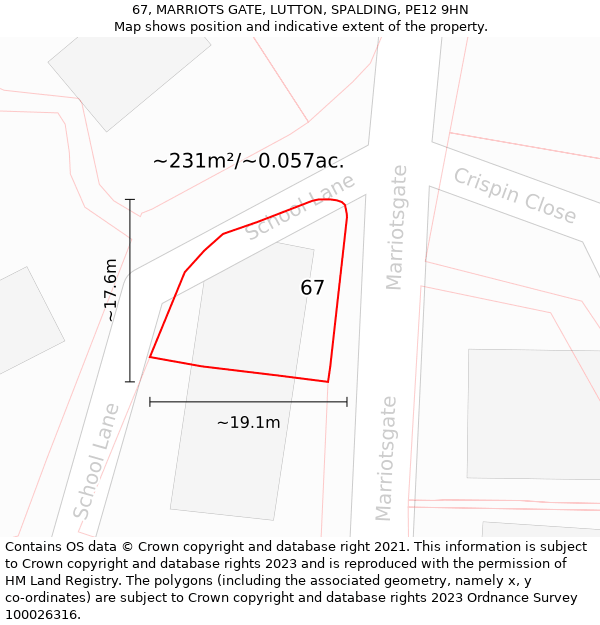 67, MARRIOTS GATE, LUTTON, SPALDING, PE12 9HN: Plot and title map