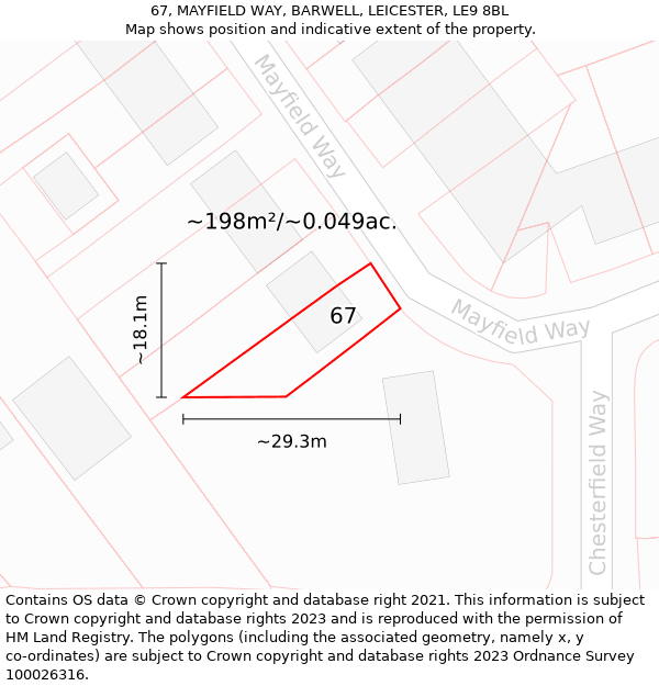 67, MAYFIELD WAY, BARWELL, LEICESTER, LE9 8BL: Plot and title map