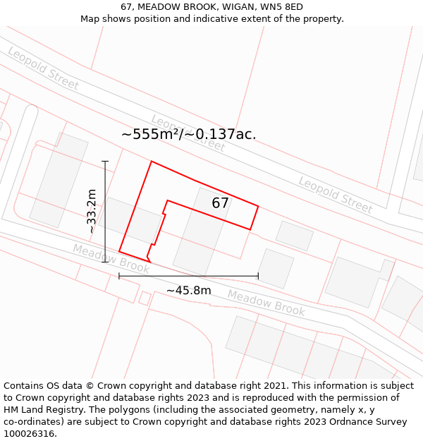 67, MEADOW BROOK, WIGAN, WN5 8ED: Plot and title map