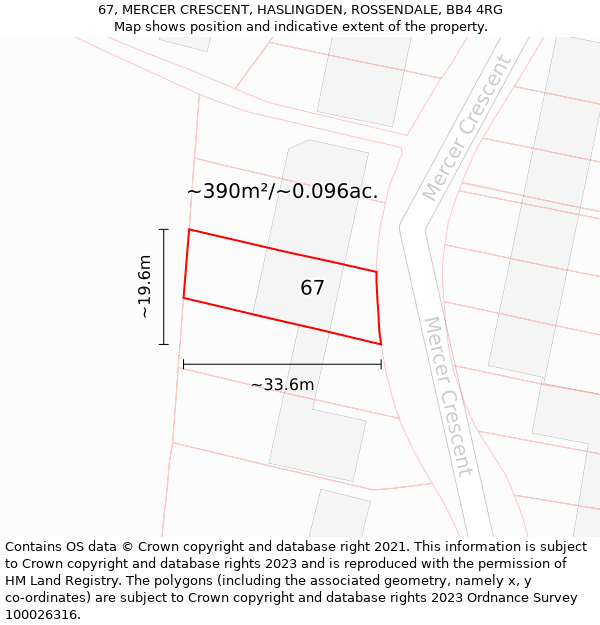 67, MERCER CRESCENT, HASLINGDEN, ROSSENDALE, BB4 4RG: Plot and title map