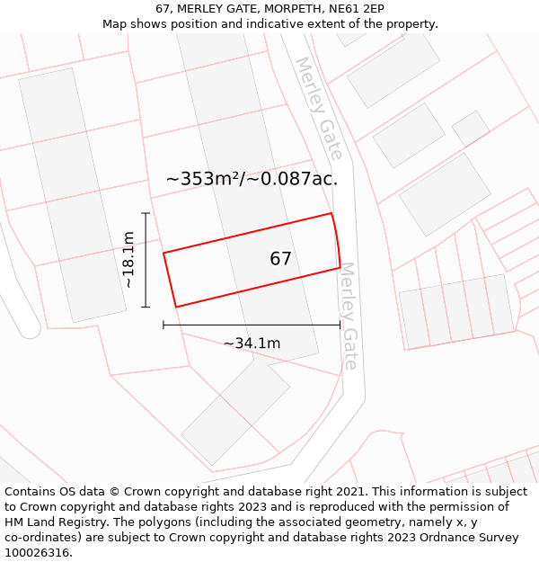 67, MERLEY GATE, MORPETH, NE61 2EP: Plot and title map