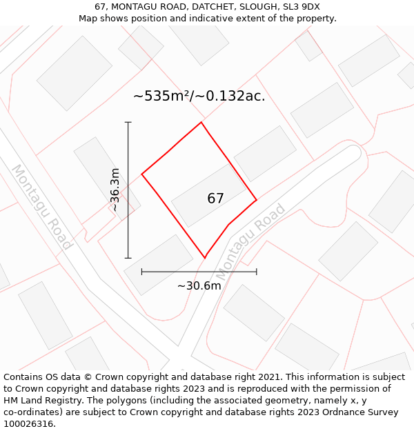 67, MONTAGU ROAD, DATCHET, SLOUGH, SL3 9DX: Plot and title map