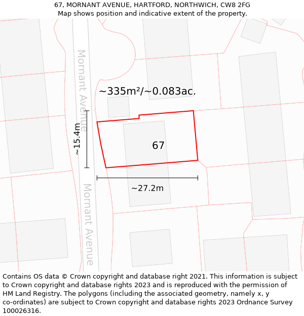 67, MORNANT AVENUE, HARTFORD, NORTHWICH, CW8 2FG: Plot and title map