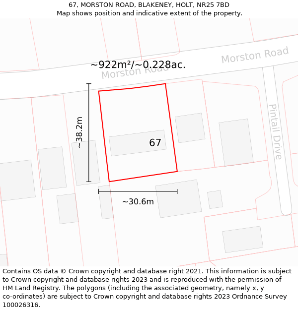 67, MORSTON ROAD, BLAKENEY, HOLT, NR25 7BD: Plot and title map