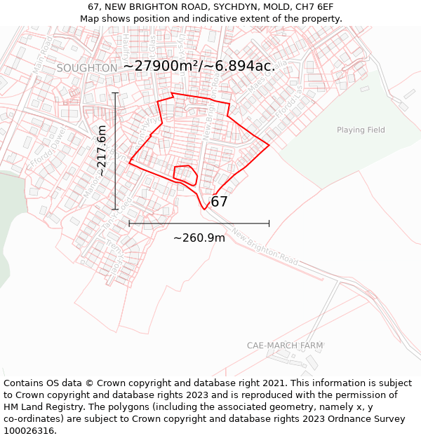 67, NEW BRIGHTON ROAD, SYCHDYN, MOLD, CH7 6EF: Plot and title map