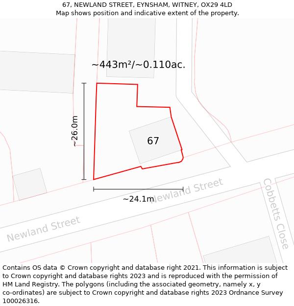 67, NEWLAND STREET, EYNSHAM, WITNEY, OX29 4LD: Plot and title map