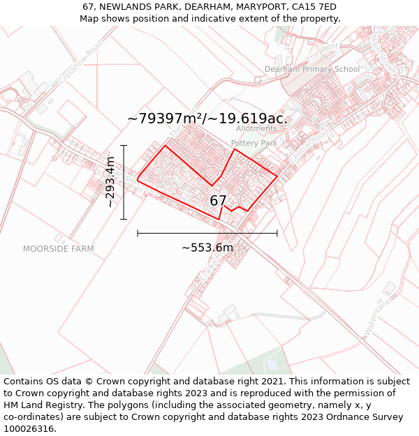 67, NEWLANDS PARK, DEARHAM, MARYPORT, CA15 7ED: Plot and title map