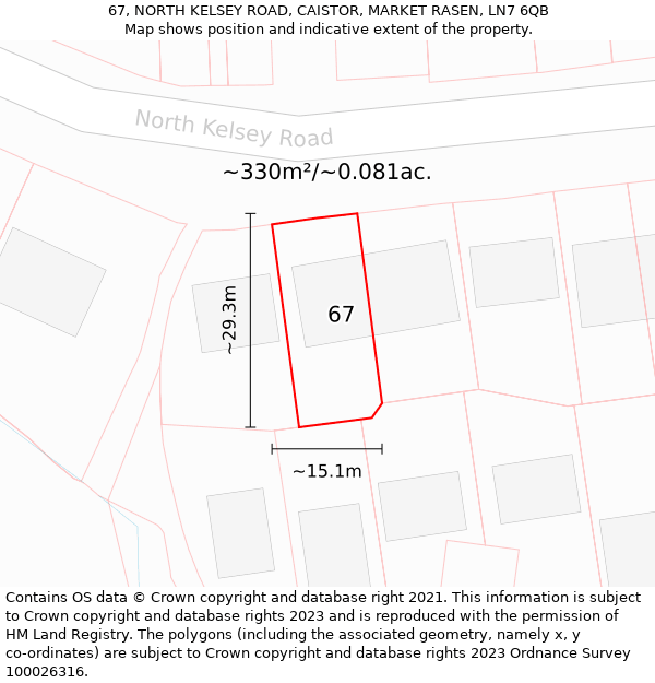 67, NORTH KELSEY ROAD, CAISTOR, MARKET RASEN, LN7 6QB: Plot and title map