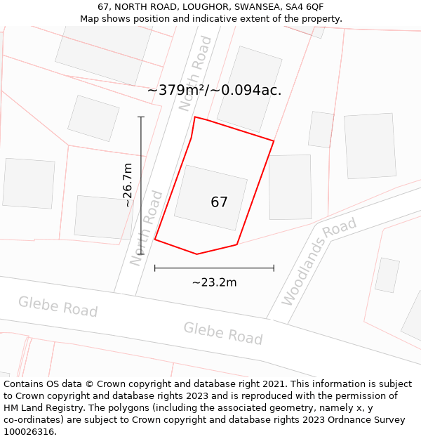 67, NORTH ROAD, LOUGHOR, SWANSEA, SA4 6QF: Plot and title map