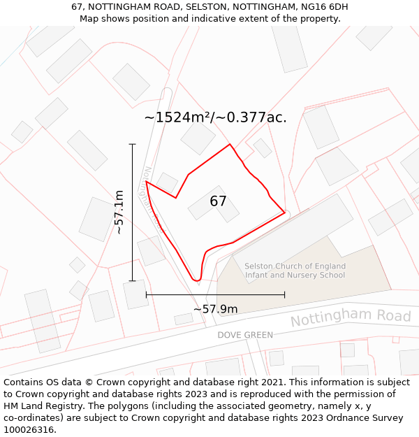 67, NOTTINGHAM ROAD, SELSTON, NOTTINGHAM, NG16 6DH: Plot and title map