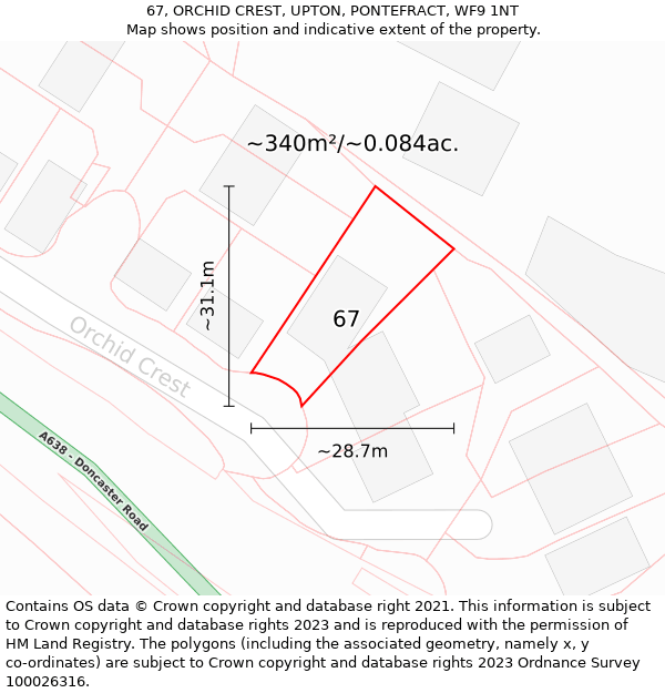 67, ORCHID CREST, UPTON, PONTEFRACT, WF9 1NT: Plot and title map