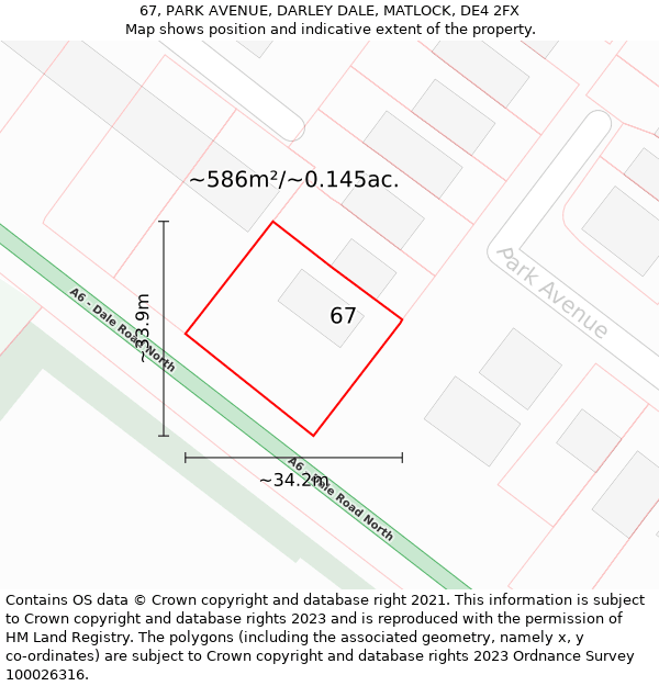 67, PARK AVENUE, DARLEY DALE, MATLOCK, DE4 2FX: Plot and title map