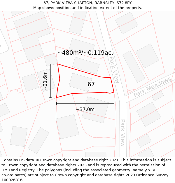 67, PARK VIEW, SHAFTON, BARNSLEY, S72 8PY: Plot and title map