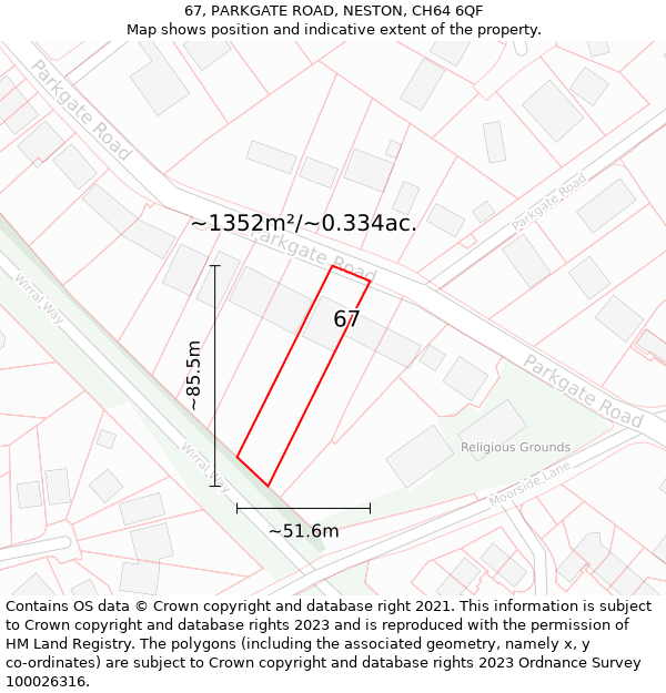 67, PARKGATE ROAD, NESTON, CH64 6QF: Plot and title map