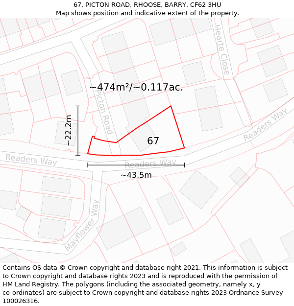 67, PICTON ROAD, RHOOSE, BARRY, CF62 3HU: Plot and title map