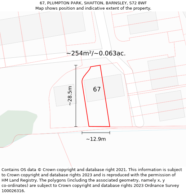 67, PLUMPTON PARK, SHAFTON, BARNSLEY, S72 8WF: Plot and title map