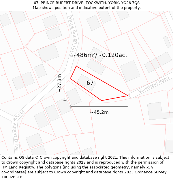 67, PRINCE RUPERT DRIVE, TOCKWITH, YORK, YO26 7QS: Plot and title map