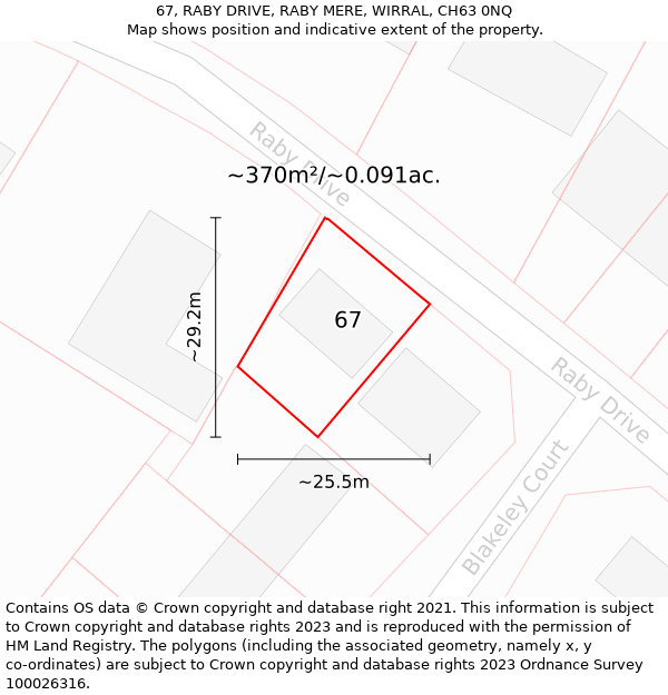 67, RABY DRIVE, RABY MERE, WIRRAL, CH63 0NQ: Plot and title map