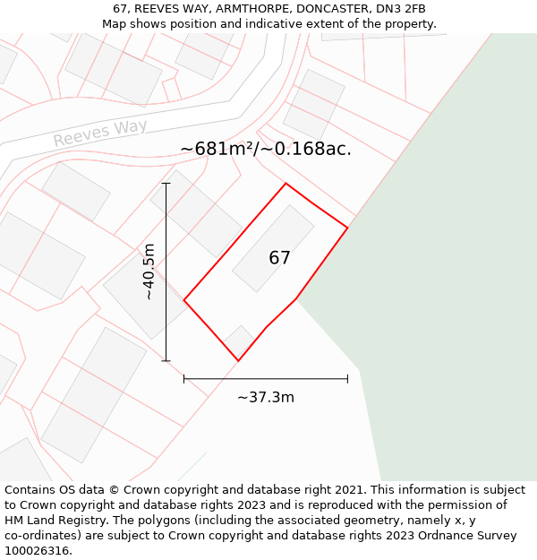 67, REEVES WAY, ARMTHORPE, DONCASTER, DN3 2FB: Plot and title map