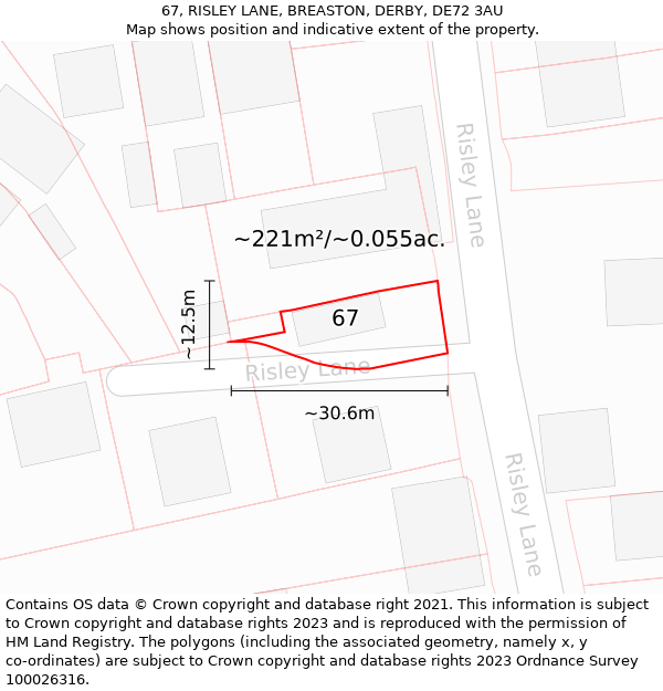 67, RISLEY LANE, BREASTON, DERBY, DE72 3AU: Plot and title map