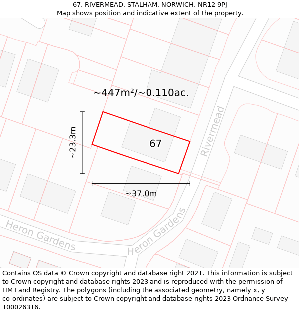 67, RIVERMEAD, STALHAM, NORWICH, NR12 9PJ: Plot and title map