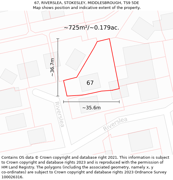 67, RIVERSLEA, STOKESLEY, MIDDLESBROUGH, TS9 5DE: Plot and title map