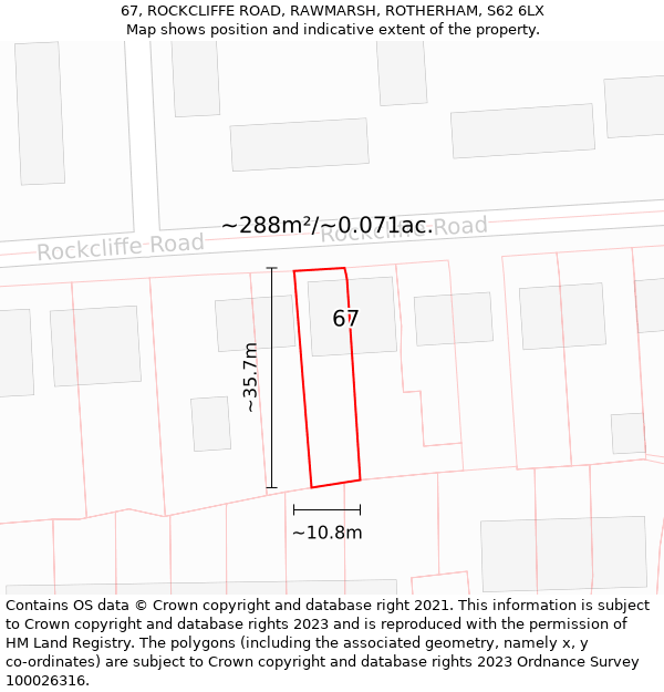 67, ROCKCLIFFE ROAD, RAWMARSH, ROTHERHAM, S62 6LX: Plot and title map