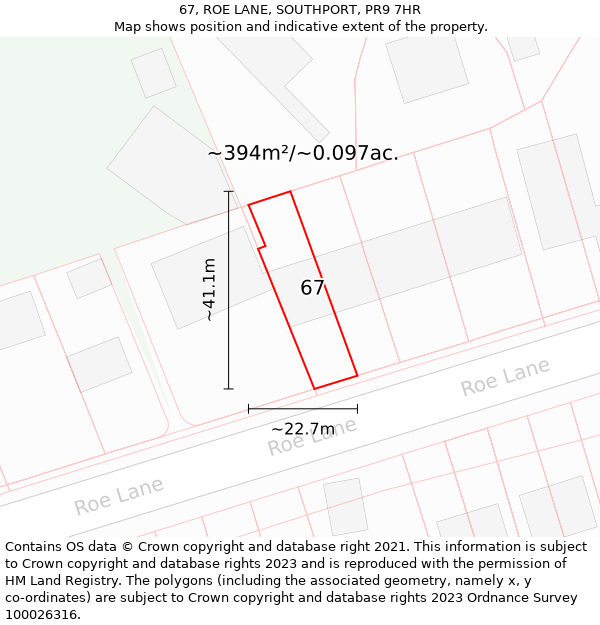 67, ROE LANE, SOUTHPORT, PR9 7HR: Plot and title map