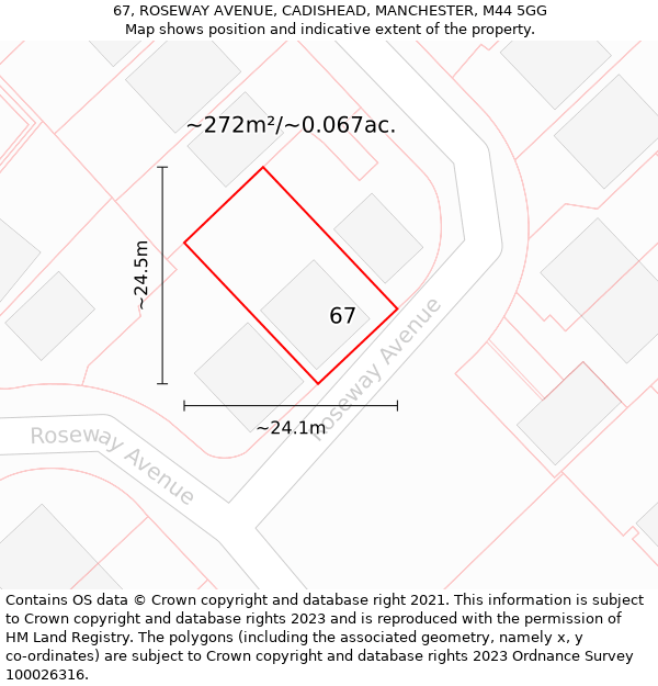 67, ROSEWAY AVENUE, CADISHEAD, MANCHESTER, M44 5GG: Plot and title map