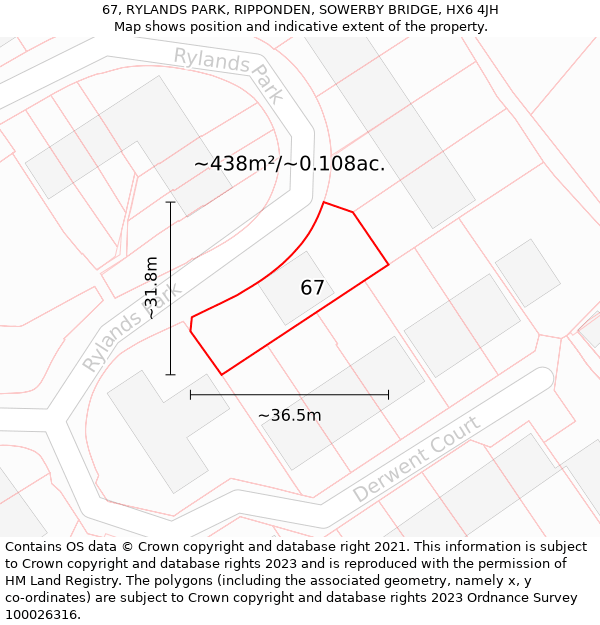 67, RYLANDS PARK, RIPPONDEN, SOWERBY BRIDGE, HX6 4JH: Plot and title map